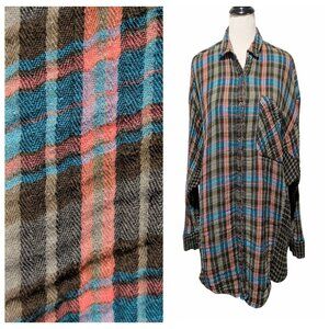 Free People Womens Size L One Of The Guys Multicolor Plaid Flannel Oversized Top